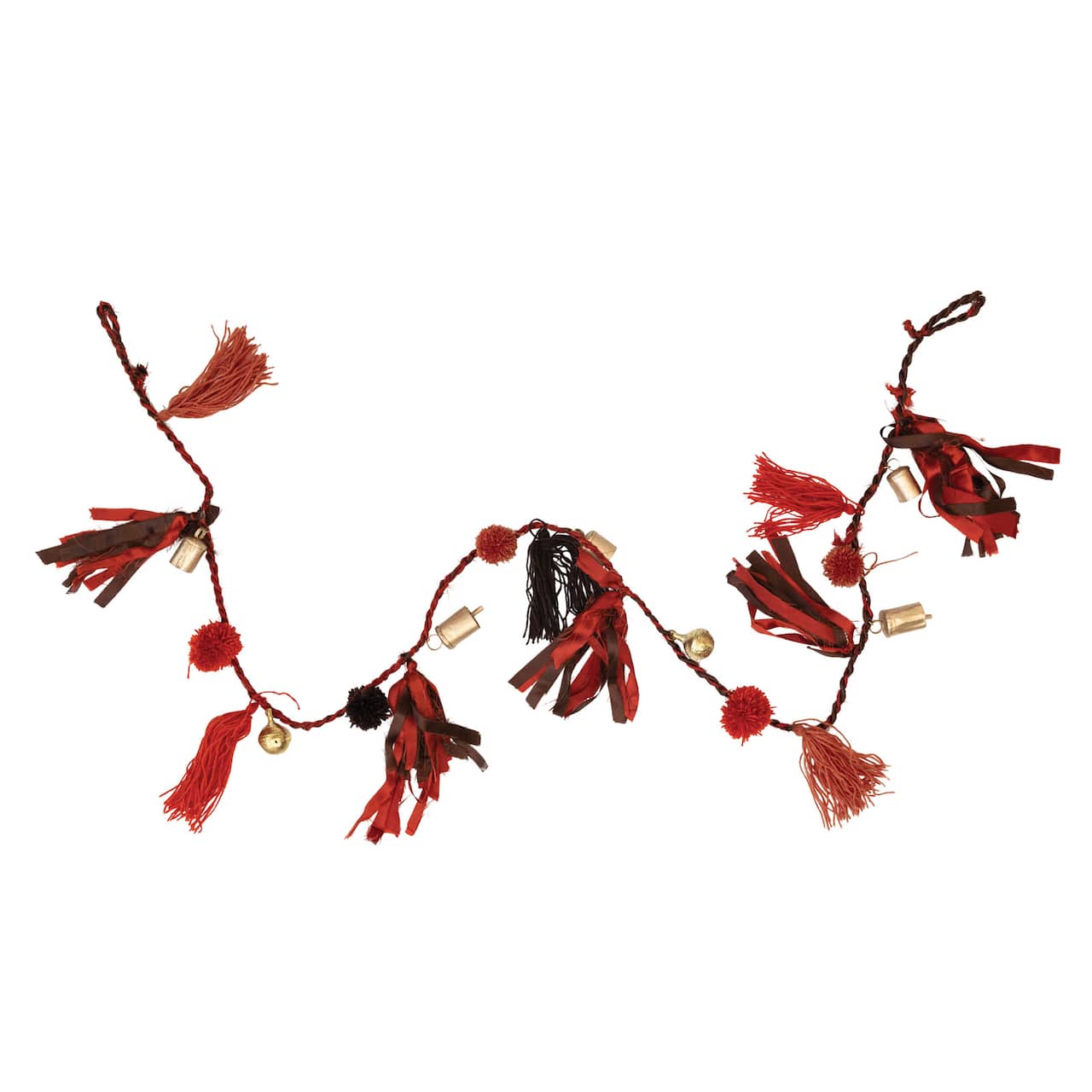 Hello Honey® 6ft. Metal Bells with Pom Poms, Tassels & Fabric Remnants Garland